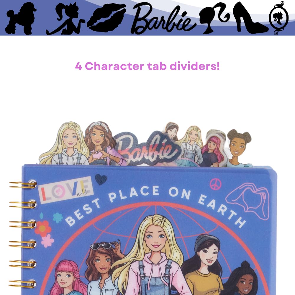 Innovative Designs Barbie Tab Journal spiral-bound design lies flat for easy writing anywhere.