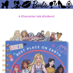 Innovative Designs Barbie Tab Journal spiral-bound design lies flat for easy writing anywhere.