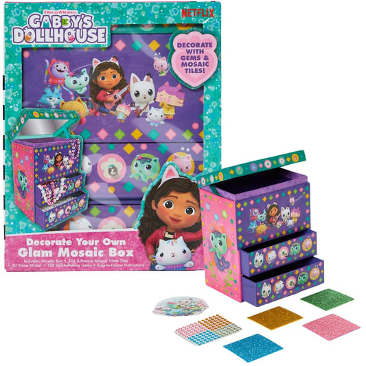 Innovative Designs Gabby’s Dollhouse mosaic box, colorful tiles for creative storage and display.