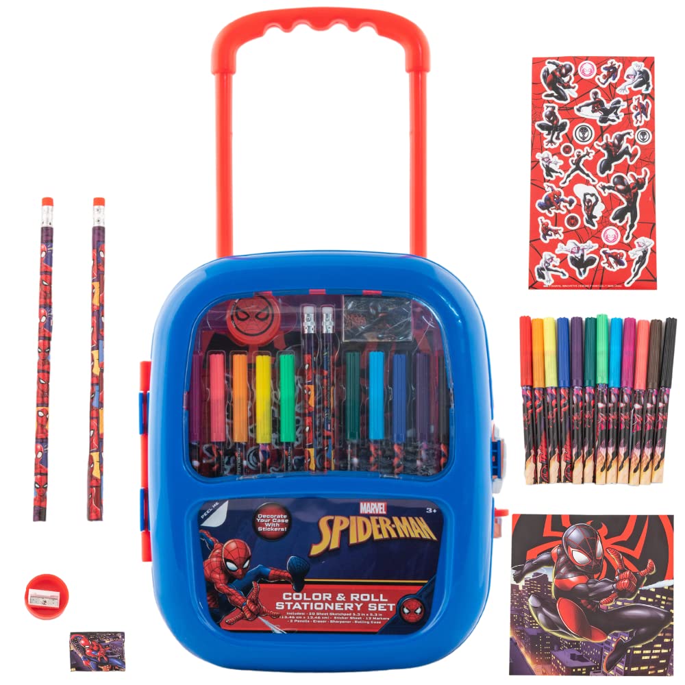 Innovative Designs Marvel Spiderman color and roll case closed, portable art set for on-the-go creativity.