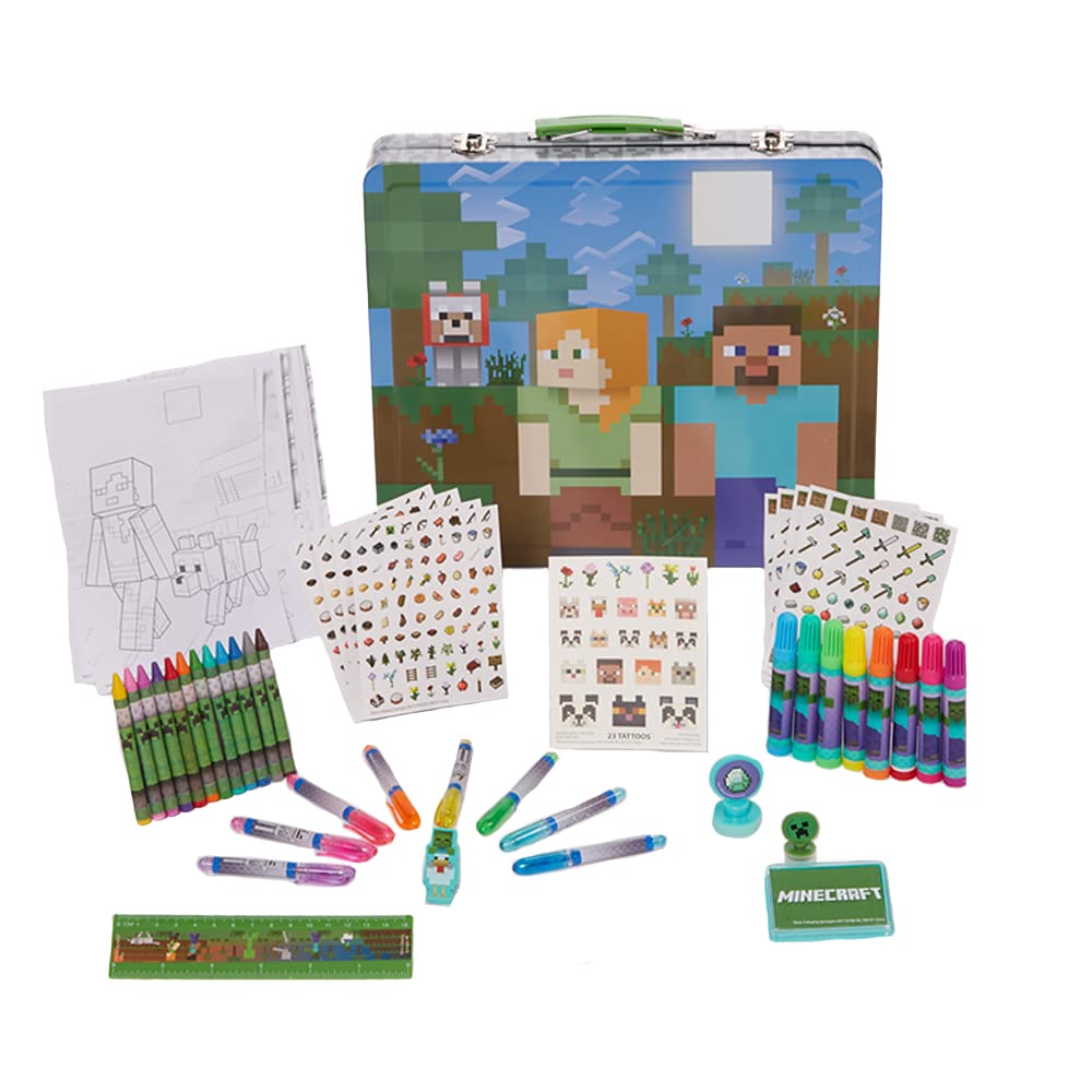 Innovative Designs Minecraft deluxe activity set in tin, full kit for on-the-go creativity.