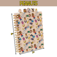 Colorful section dividers help categorize notes with playful Peanuts illustrations.