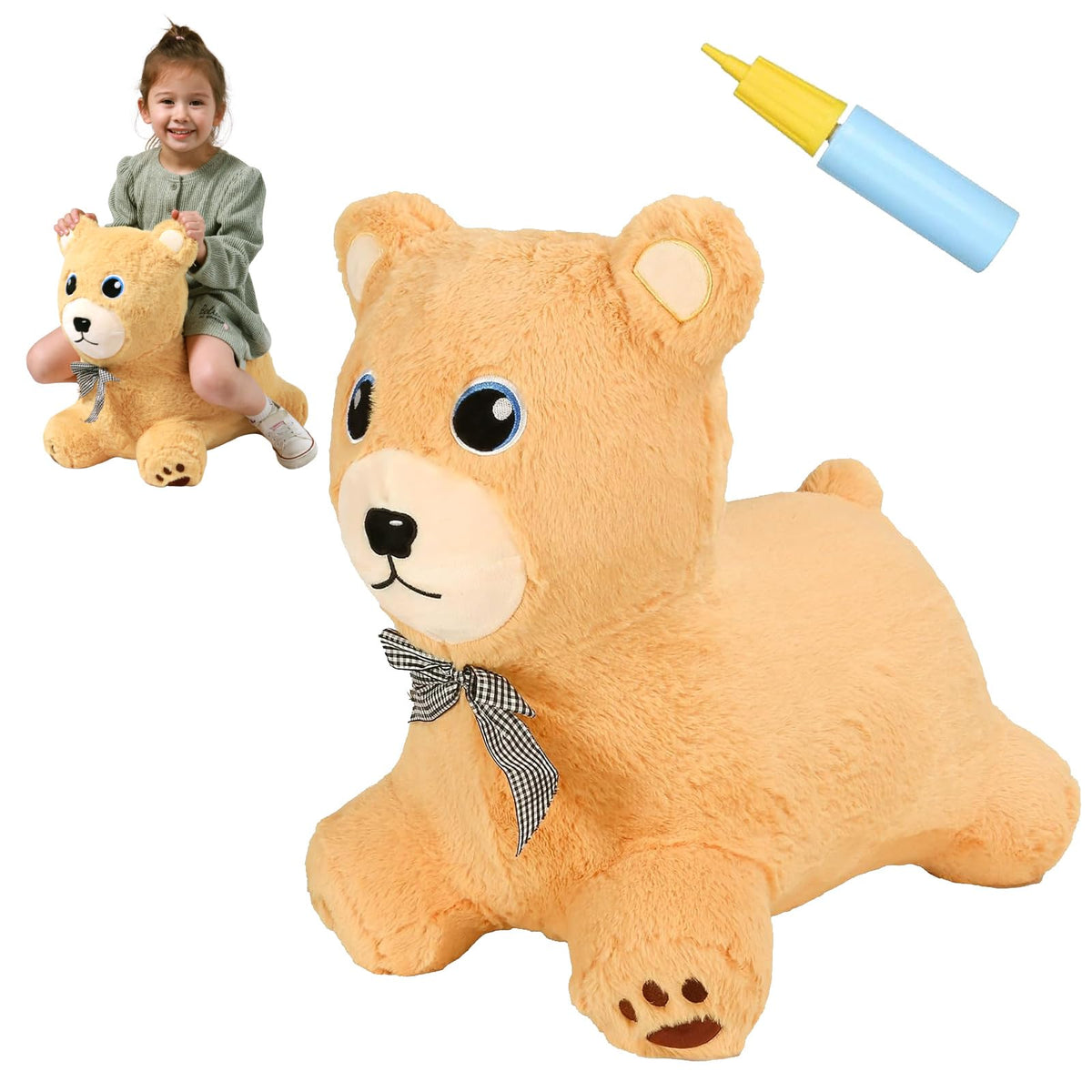 INPANY Bear Bouncy Hopper front view shows plush comfort for indoor fun.