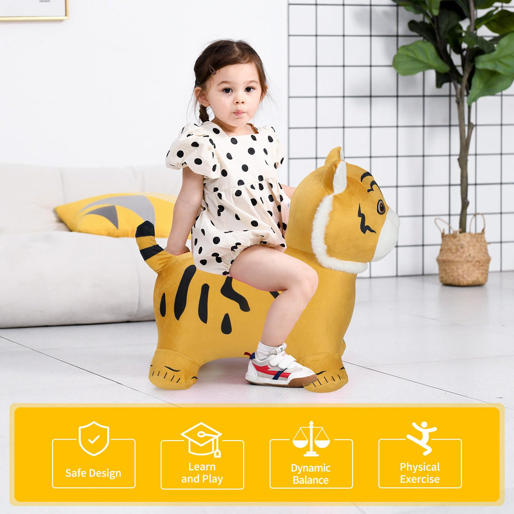 INPANY bouncing tiger hopper in action supports imaginative safari play.