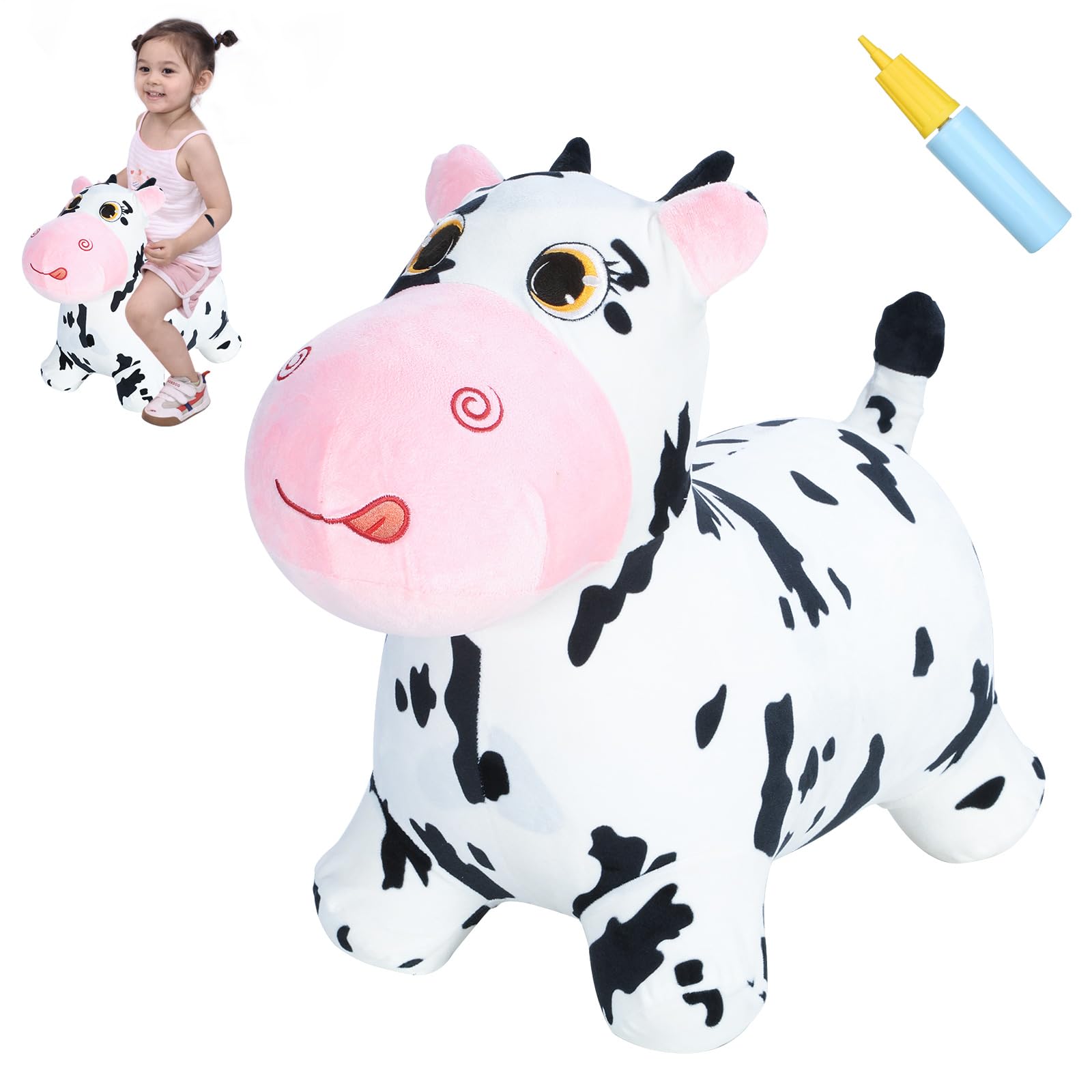 INPANY Bouncy Cow front view shows plush kid-friendly hopper for versatile play