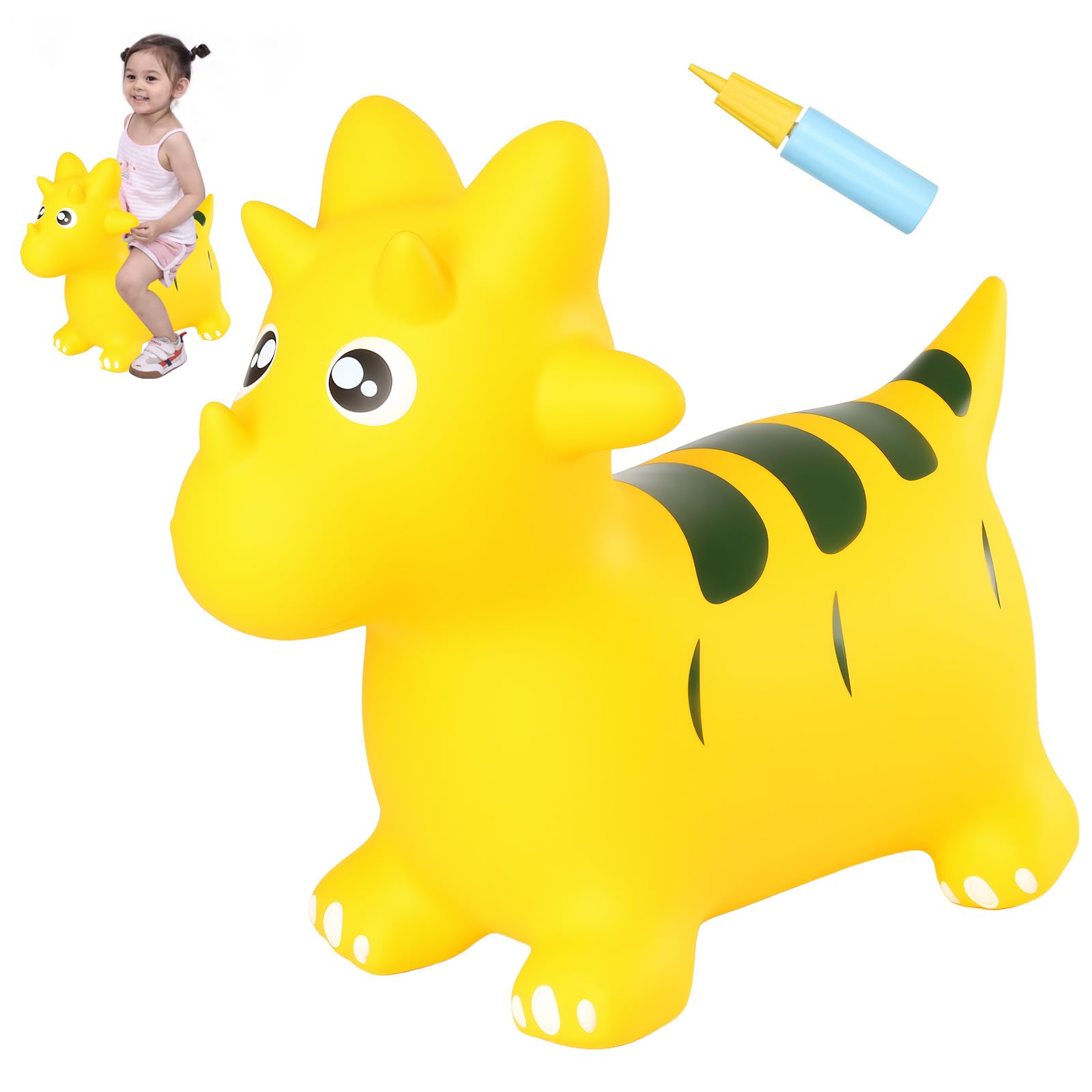 INPANY bouncy horse dinosaur hopper front view, durable ride-on for indoor or outdoor play.