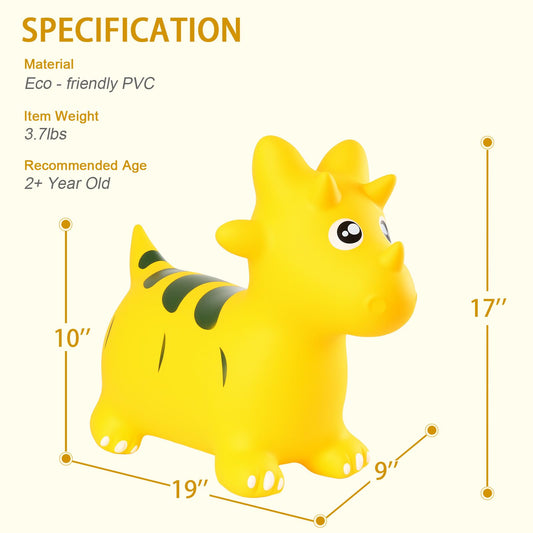 INPANY bouncy horse dinosaur hopper side view, promotes balance and coordination in toddlers.