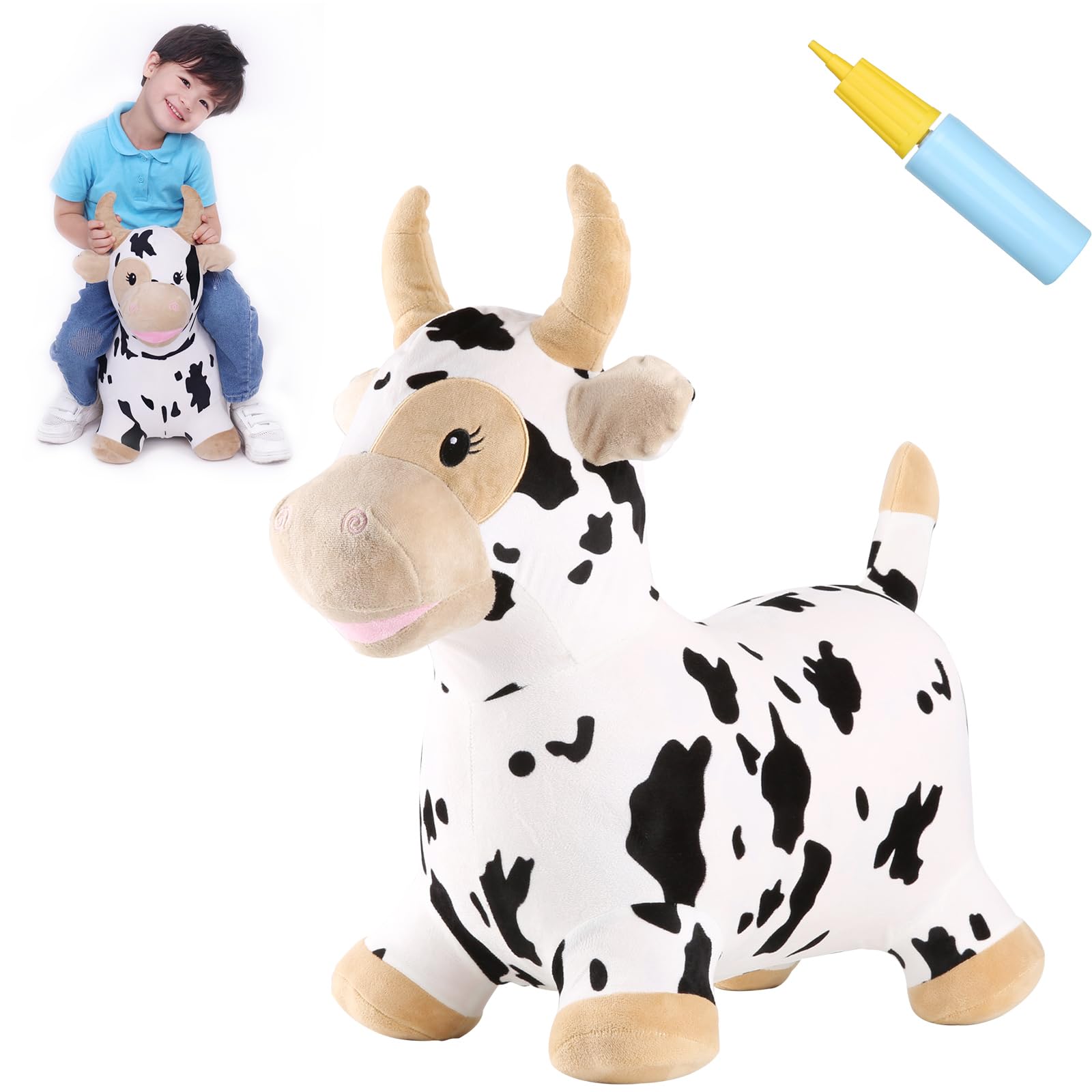 INPANY cow hopper with soft plush cover, gentle on skin for soft, safe play