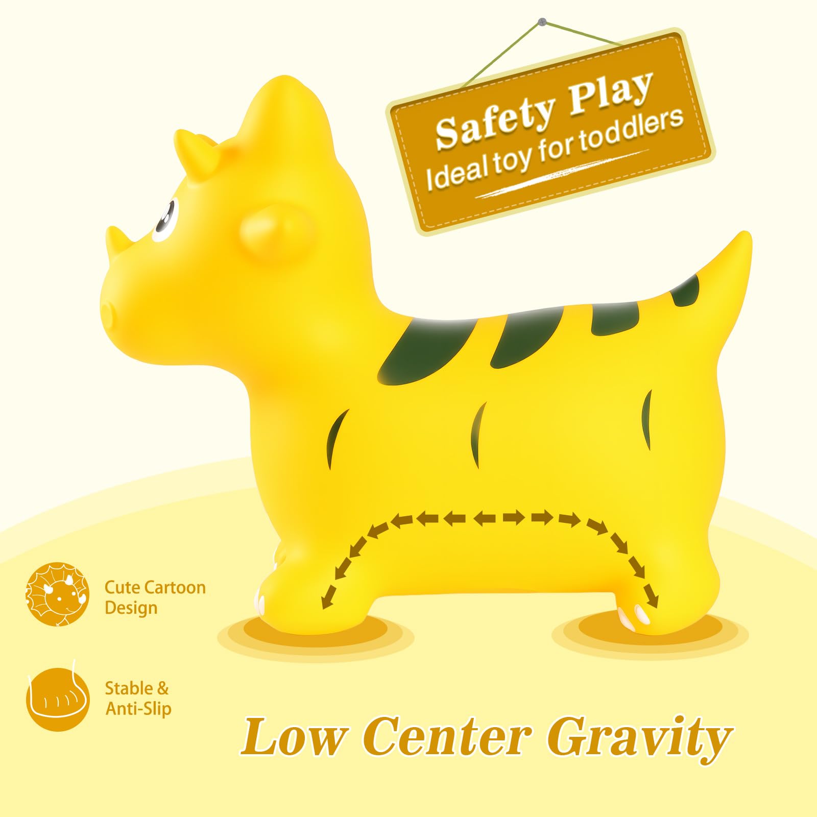 INPANY dinosaur hopper inflation valve close-up, easy to prepare before playtime.