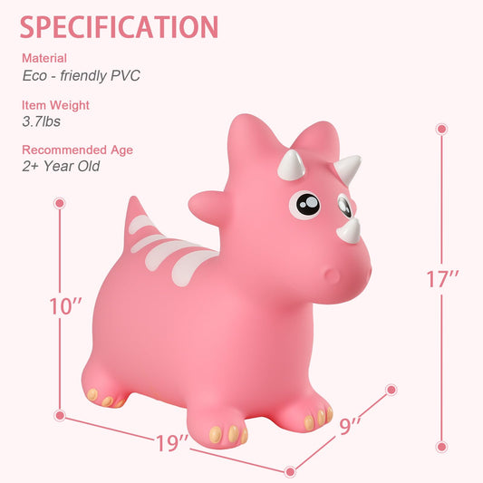 INPANY pink dinosaur hopper promotes balance and coordination during play.