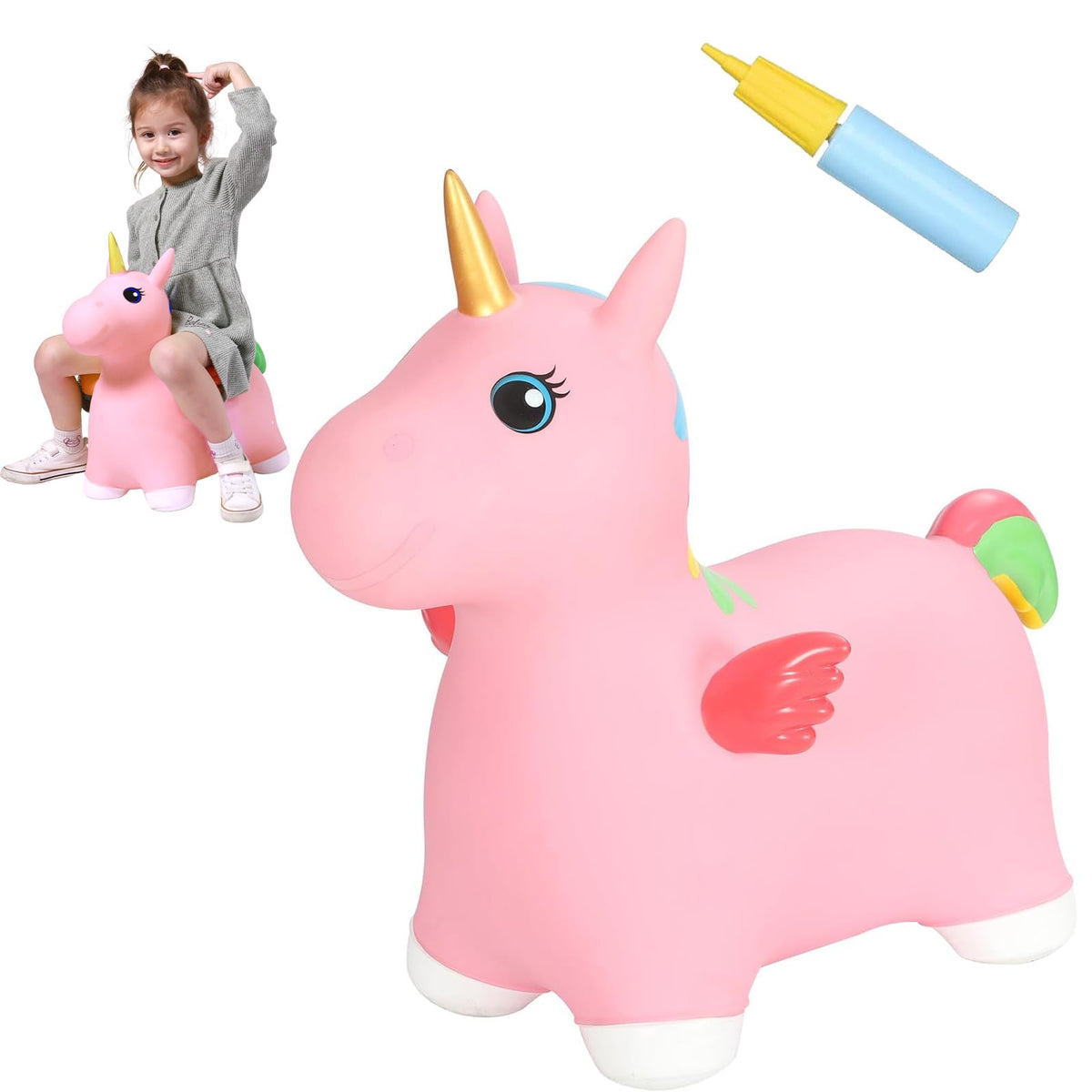 INPANY Unicorn Bouncy Horse front view promotes active play and balance.