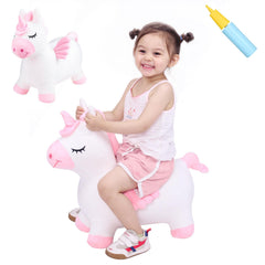 INPANY Unicorn Bouncy Horse Toy front view with soft plush cover for cozy play