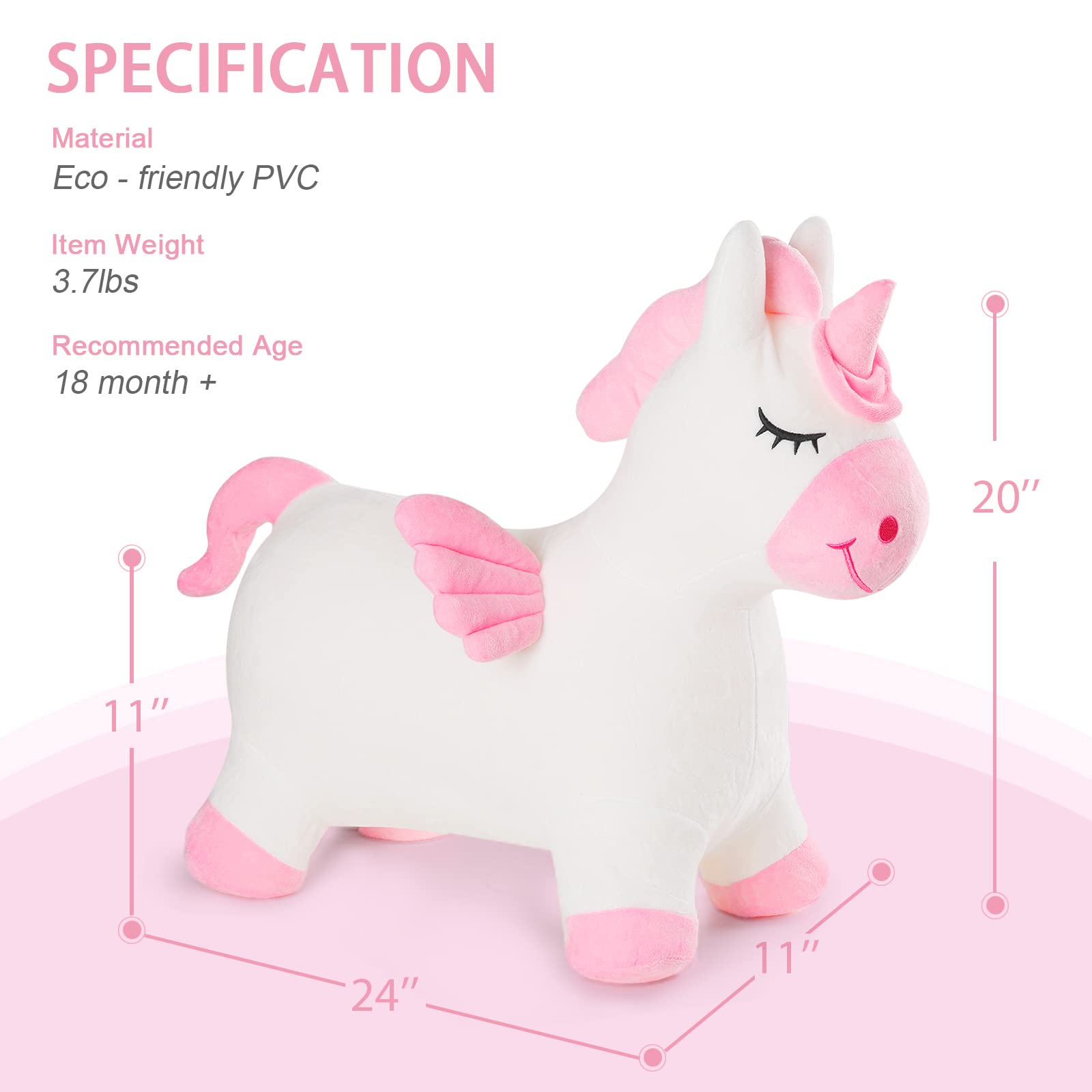 INPANY Unicorn Bouncy Horse Toy inflation valve detail for quick setup