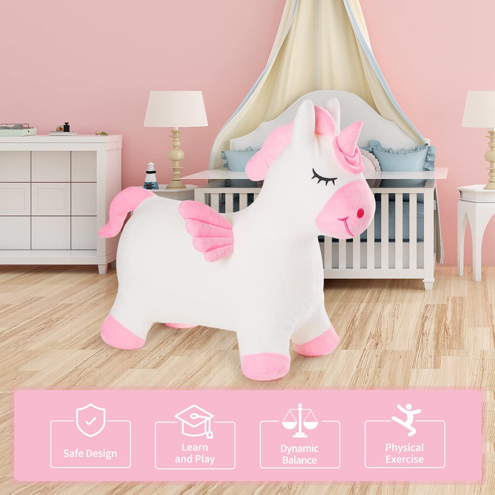 INPANY Unicorn Bouncy Horse Toy child riding action showing balance benefits