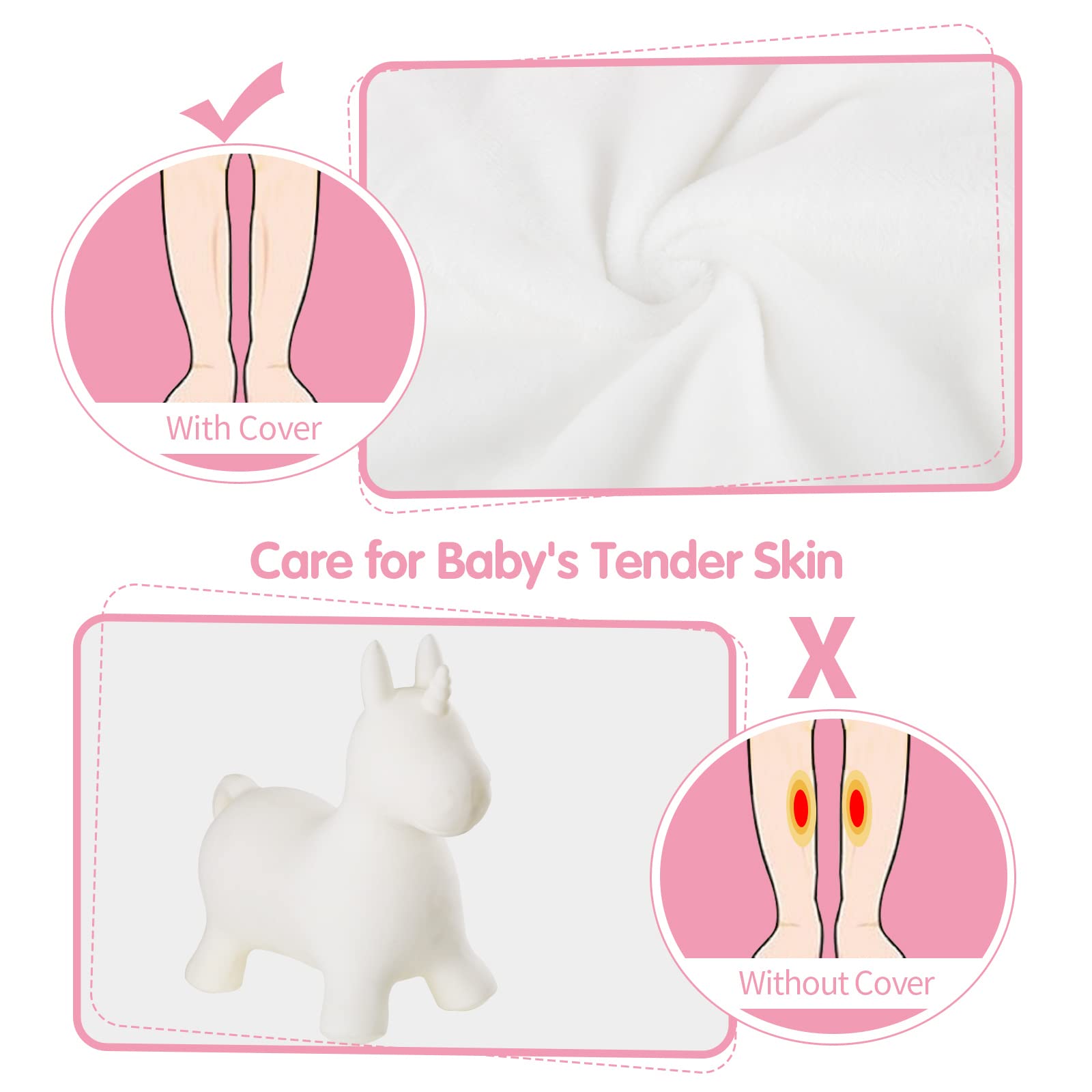 INPANY Unicorn Bouncy Horse Toy plush texture close-up highlighting durable washable cover