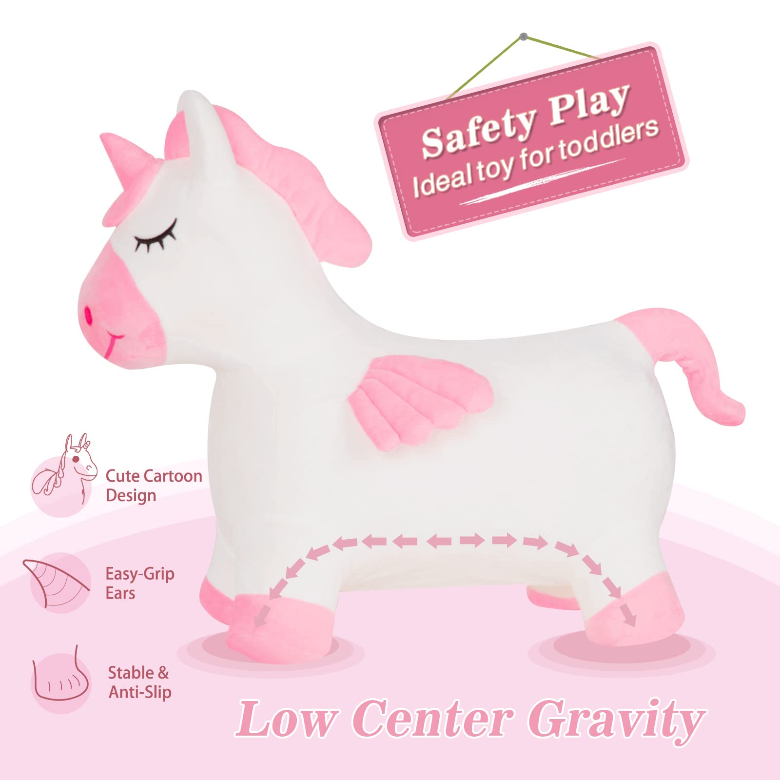 INPANY Unicorn Bouncy Horse Toy washable cover easily wiped clean