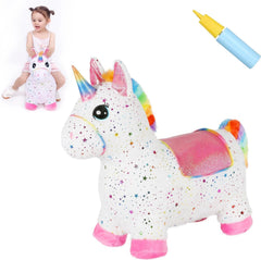 INPANY unicorn bouncy horse toy for indoor and outdoor play, promoting balance.