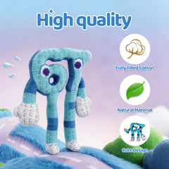 INROAN Brainrot 67 plush blue display on shelf enhances collectibles.