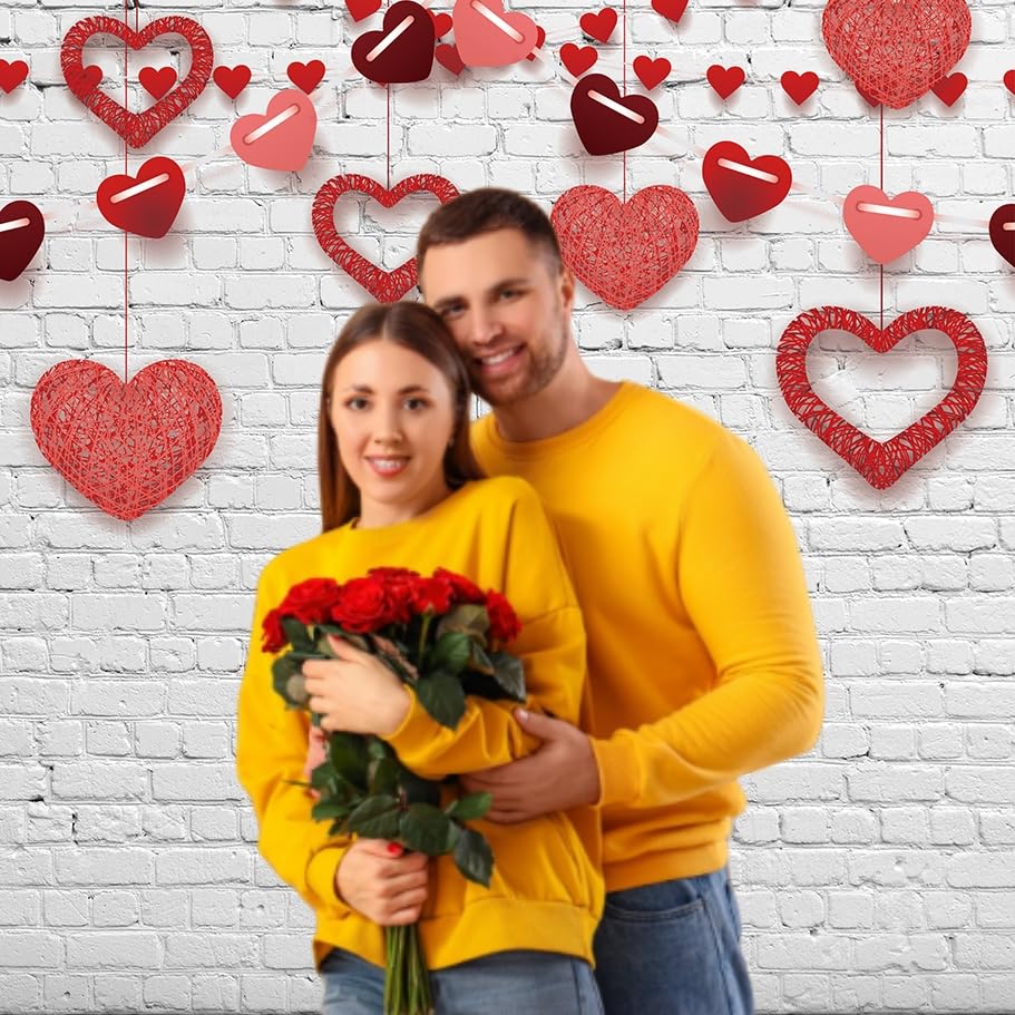 INRUI RUINI rustic white brick backdrop with red hearts provides bright, realistic backgrounds.