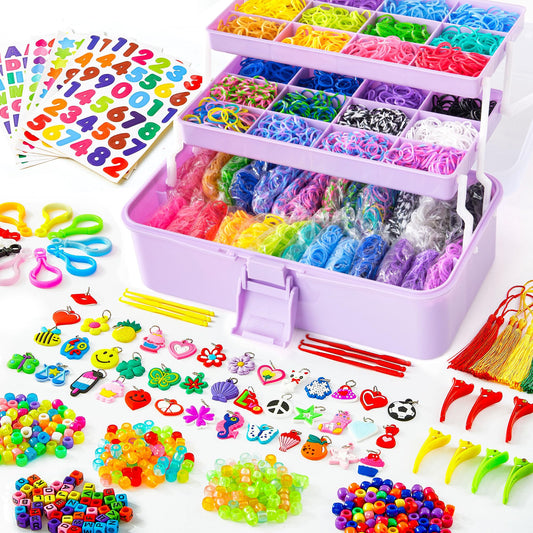 INSCRAFT 17500+ rubber bands with container for organized crafting sessions and easy access.