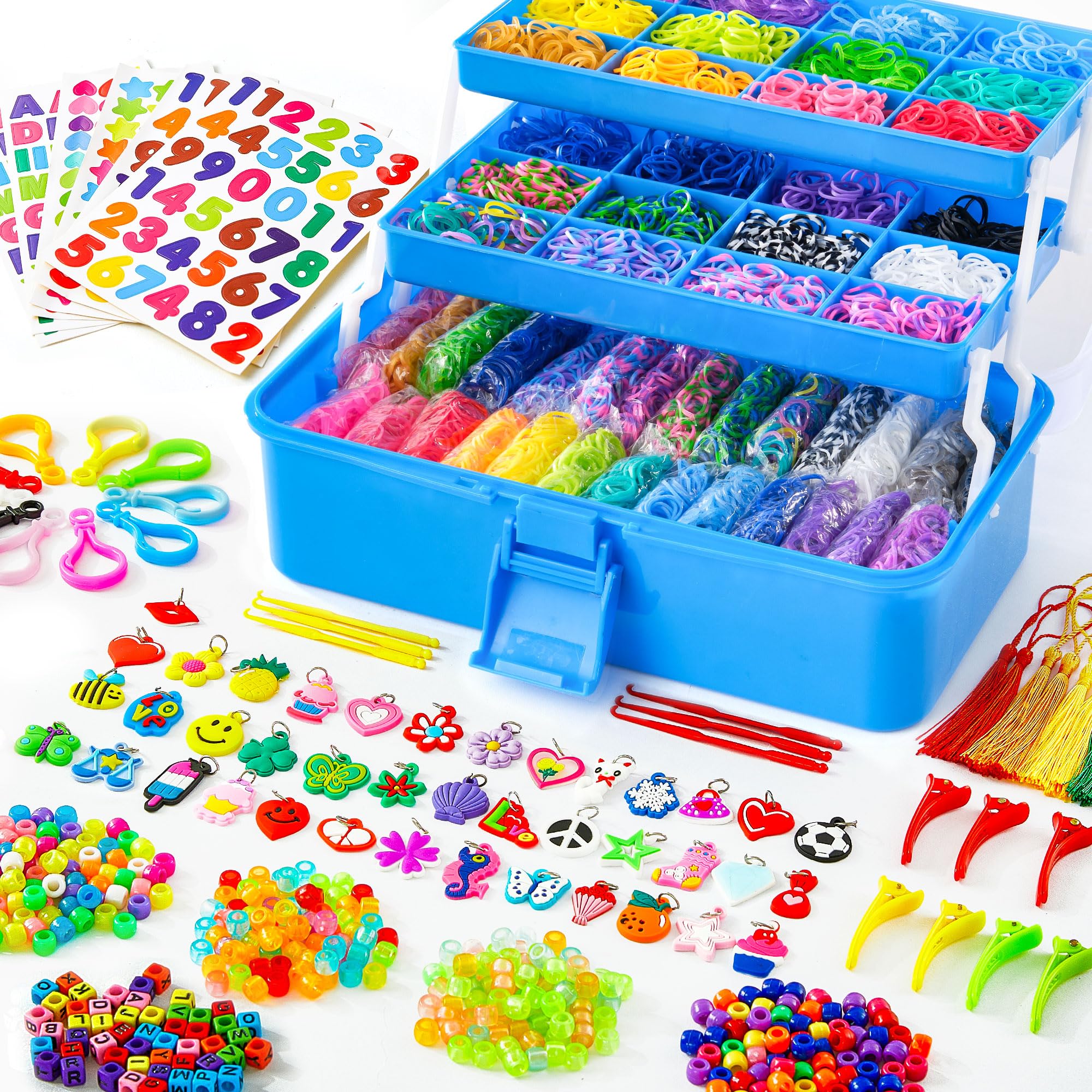 INSCRAFT rubber loom kit inside a three-layer container for organized crafting