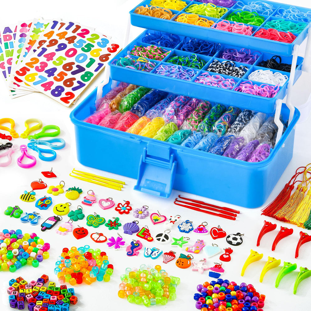 INSCRAFT rubber loom kit inside a three-layer container for organized crafting