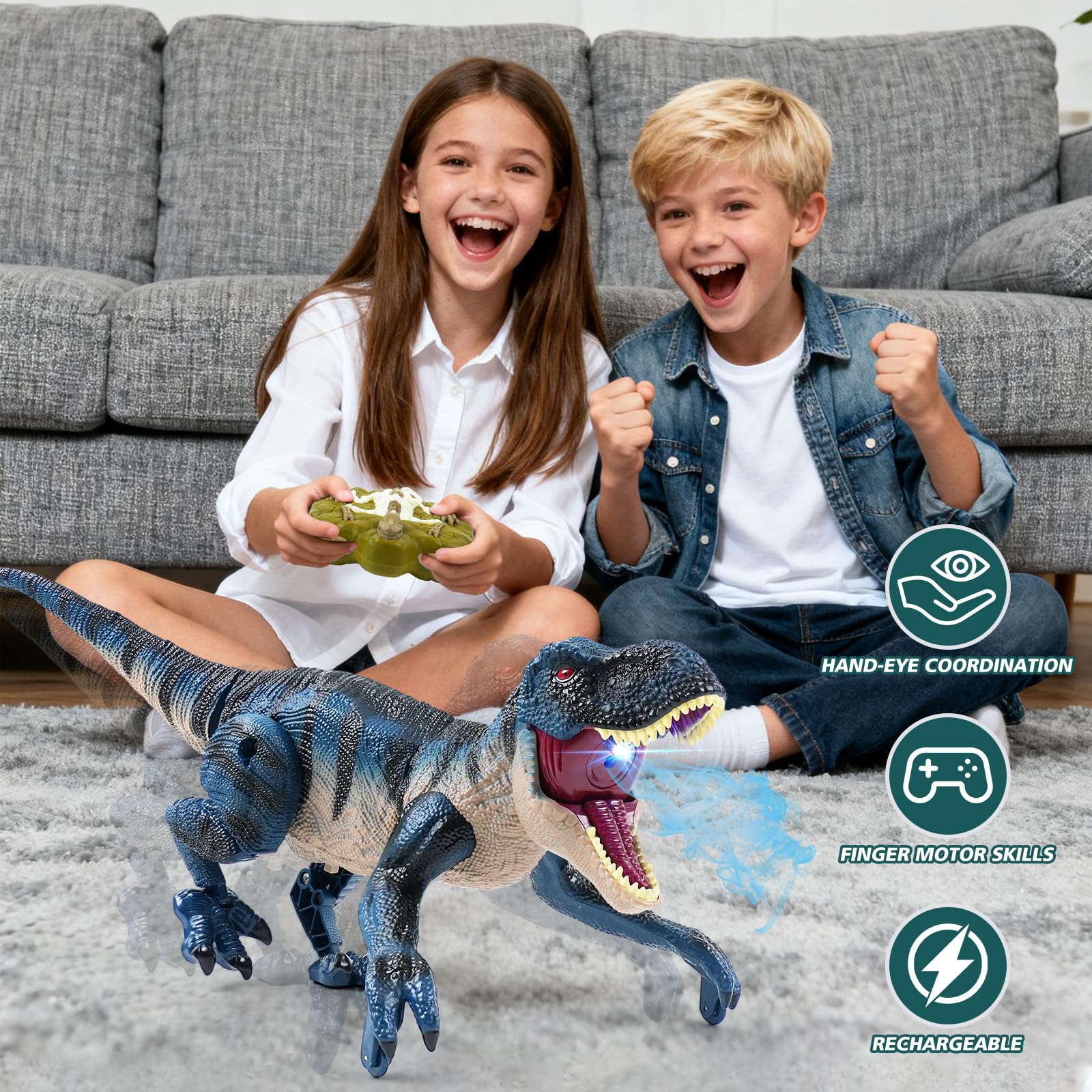 INSFUN dinosaur RC mist spray adds sensory excitement during play.