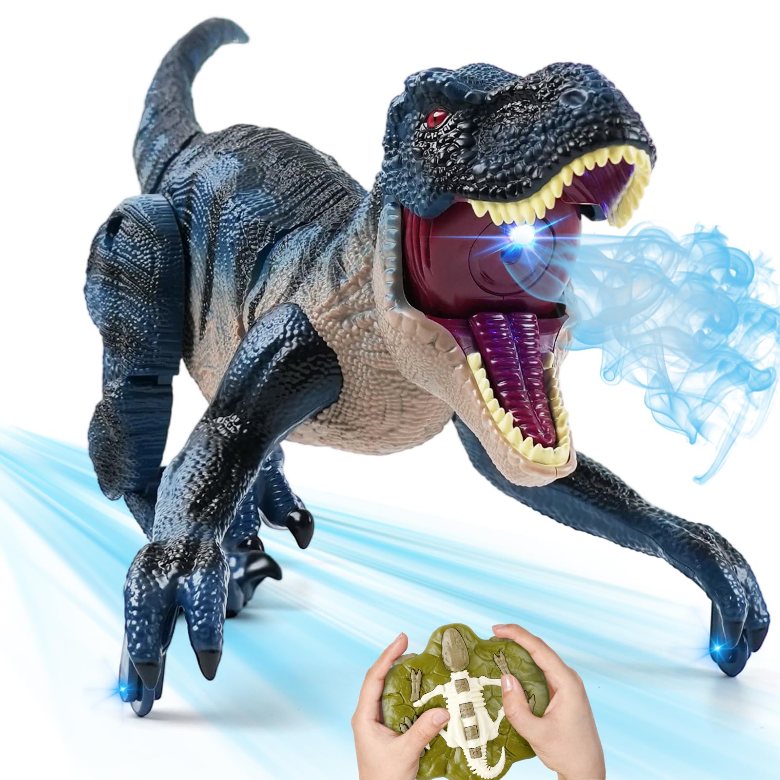 INSFUN dinosaur RC walking front view for imaginative play and action.