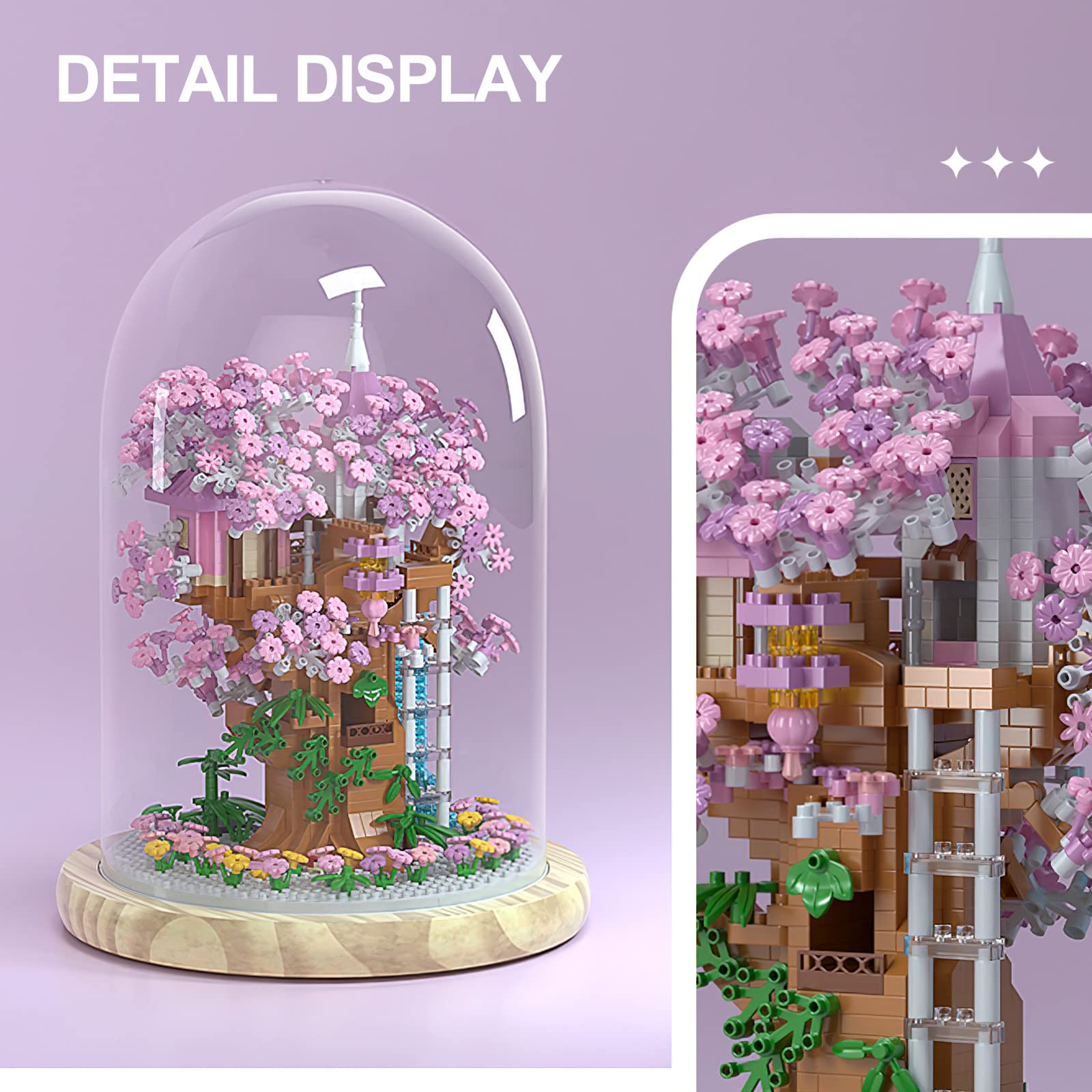 Insgen Cherry Blossom Bonsai wooden base providing sturdy, stable display