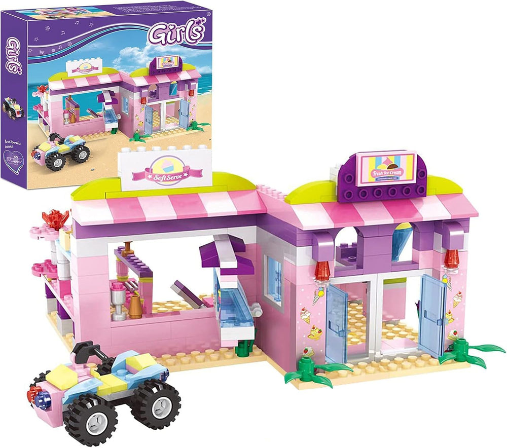 INSISTIR Ice Cream Shop Building Set pink storefront perfect for imaginative dessert play
