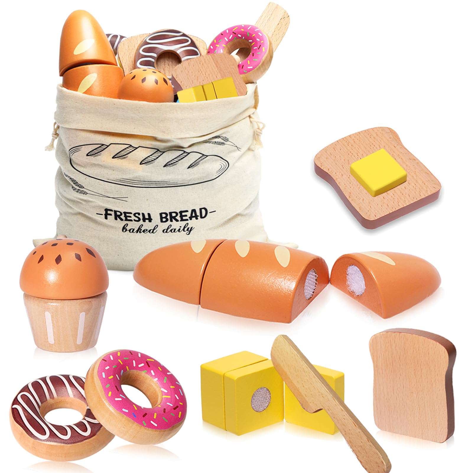 Inslat wooden bakery playset bread loaves sparks imaginative play and fine motor use