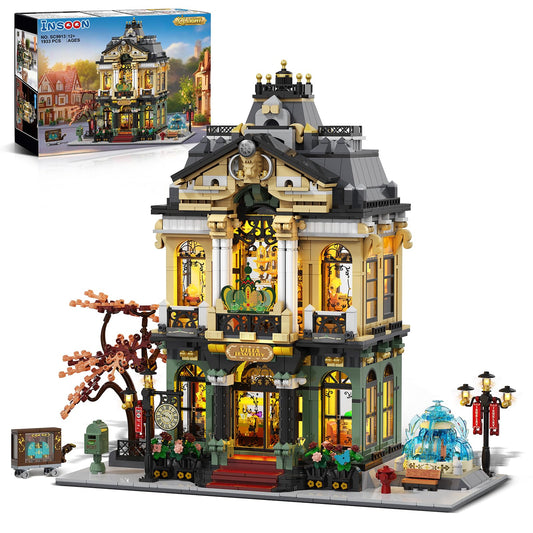 INSOON city jewelry store set with lights highlighting display shelves
