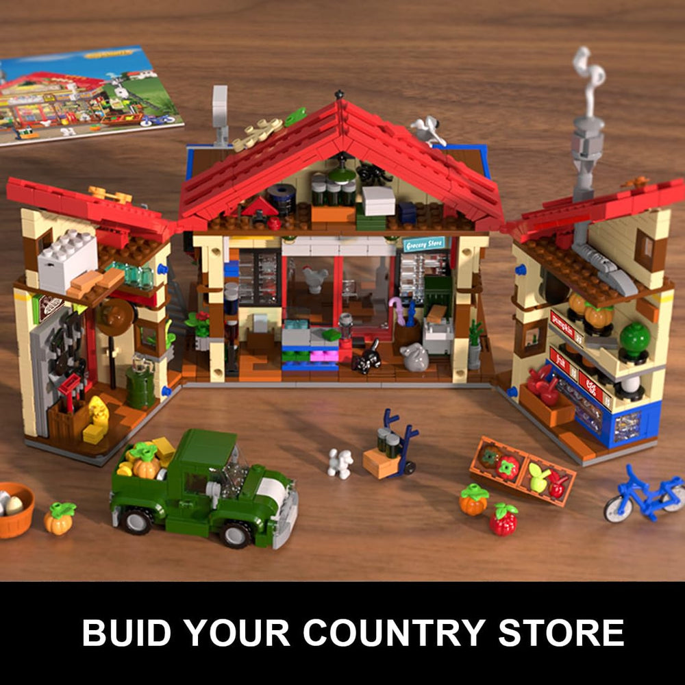 INSOON Country General Store chimney puffing smoke adds warmth to evening room displays.