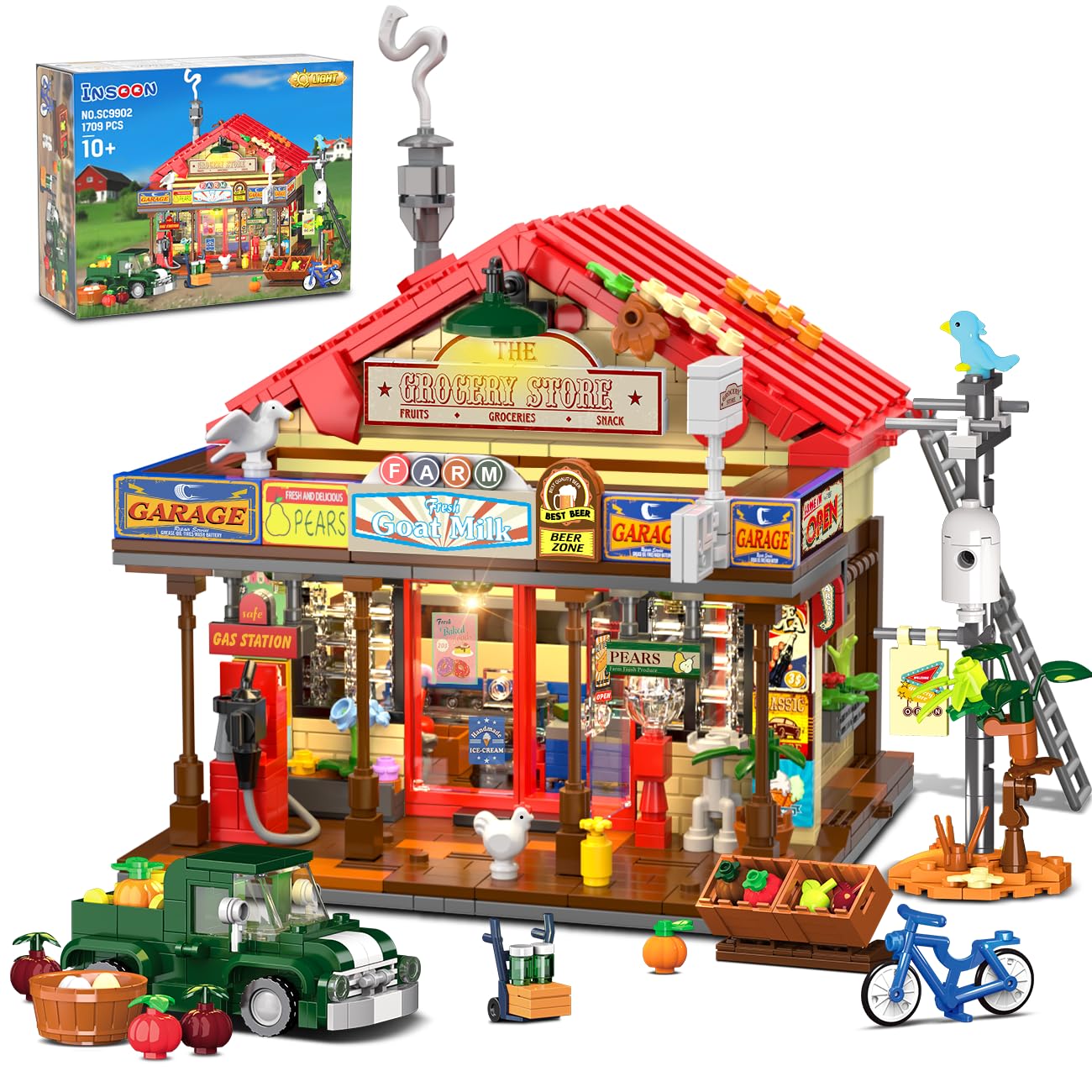 INSOON Country General Store exterior gas pump scene adds nostalgic curb appeal to home decor.