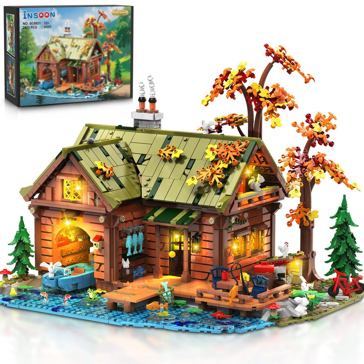 INSOON Overwater Cabin with light close-up for cozy desk decor display.