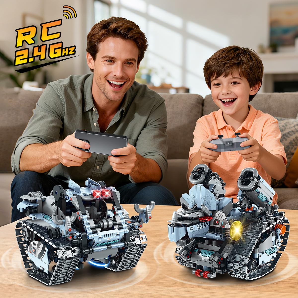 INSOON robot building toy lights in motion highlighting blue/green/purple effects