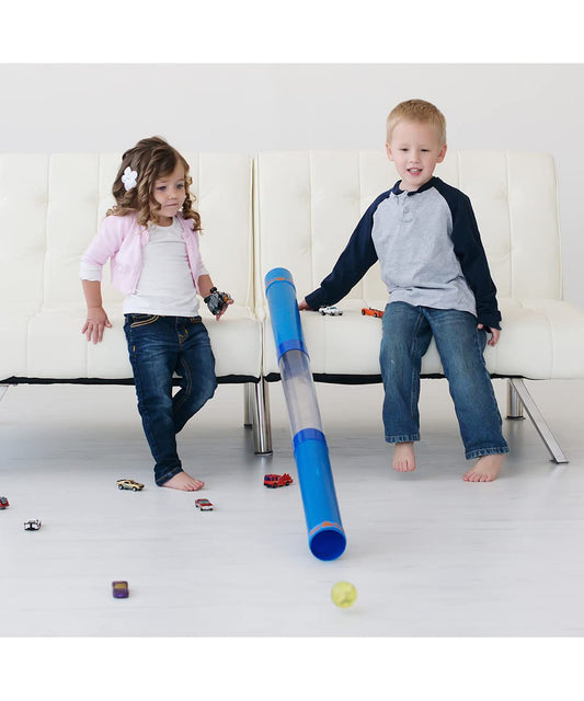 Inspiration Play Tot Tube Playset showing easy set-up for quick car and ball racing.