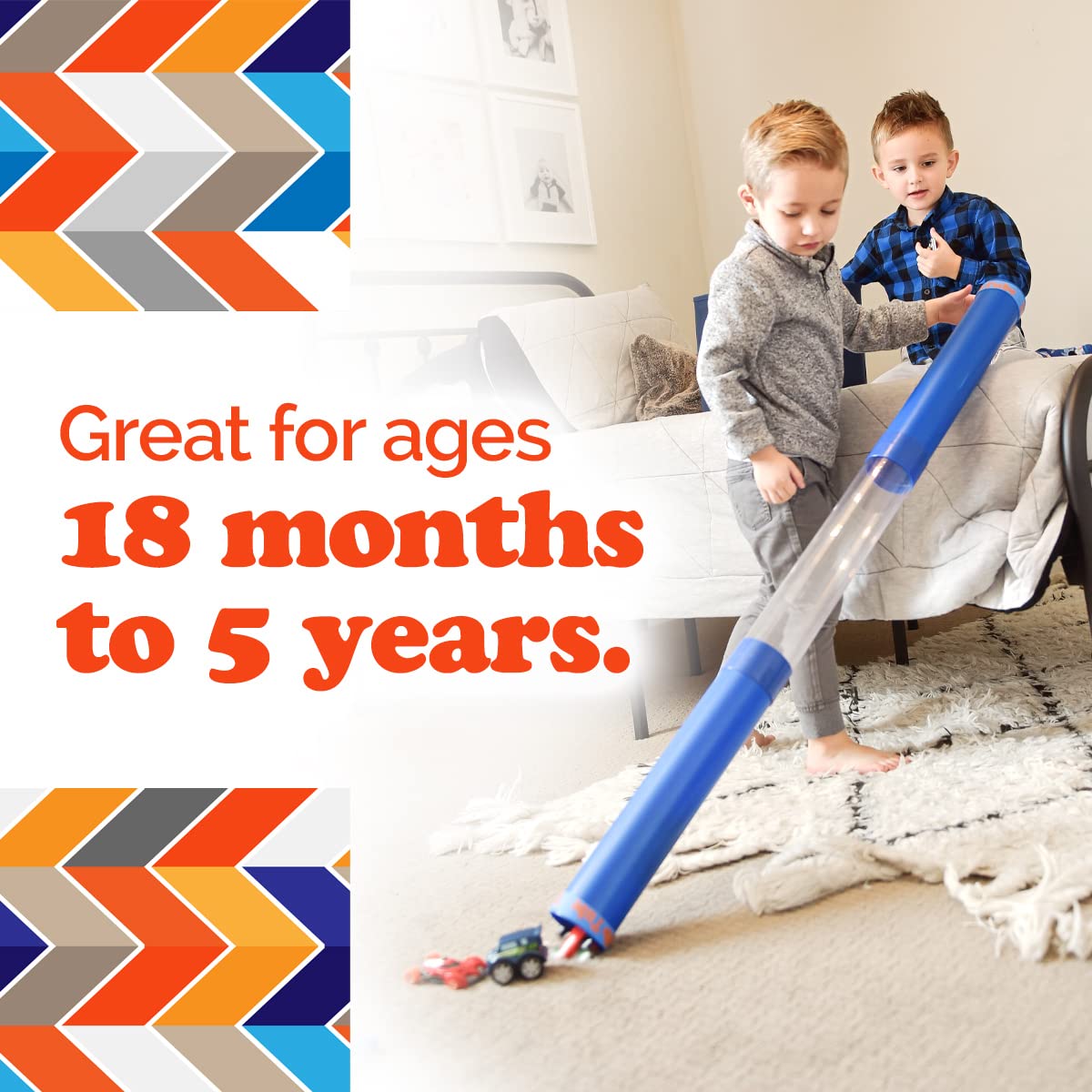 Inspiration Play Tot Tube Playset tube connection highlighting fast, modular track assembly.