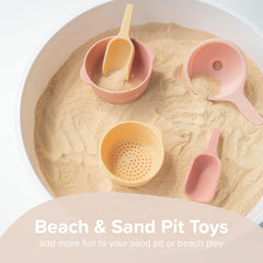 Inspire My Play coral bowls neatly stored in PlayTRAY for quick setup.