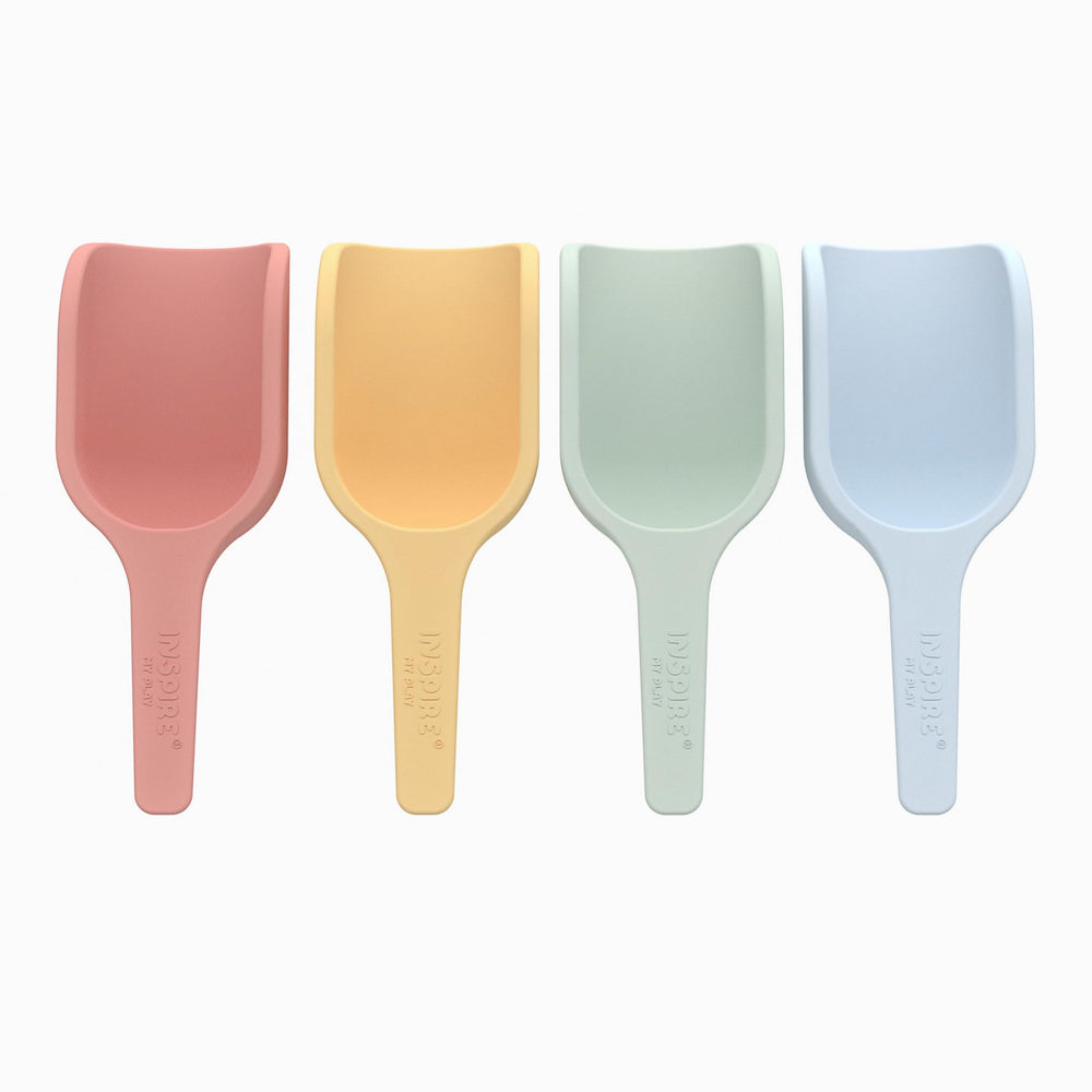 Inspire My Play mini silicone scoops pastel set for easy sorting and pouring during sensory play