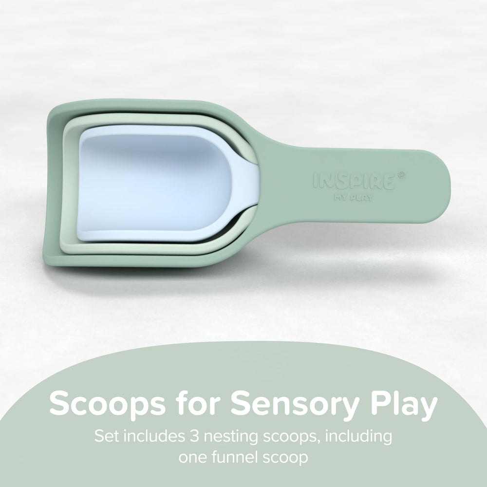 Inspire My Play nesting scoops stacked together, great sensory bin organization.