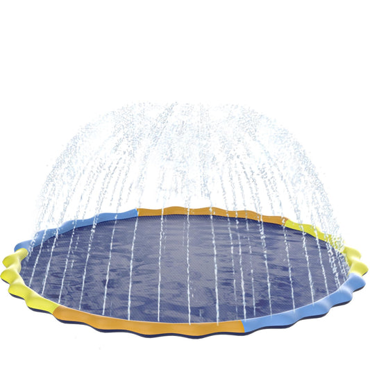 Instraella Splash Pad 120-inch in use for a family backyard water play session.