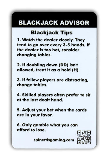 Instructional Services basic strategy card on table during play