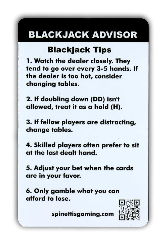 Instructional Services basic strategy card on table during play