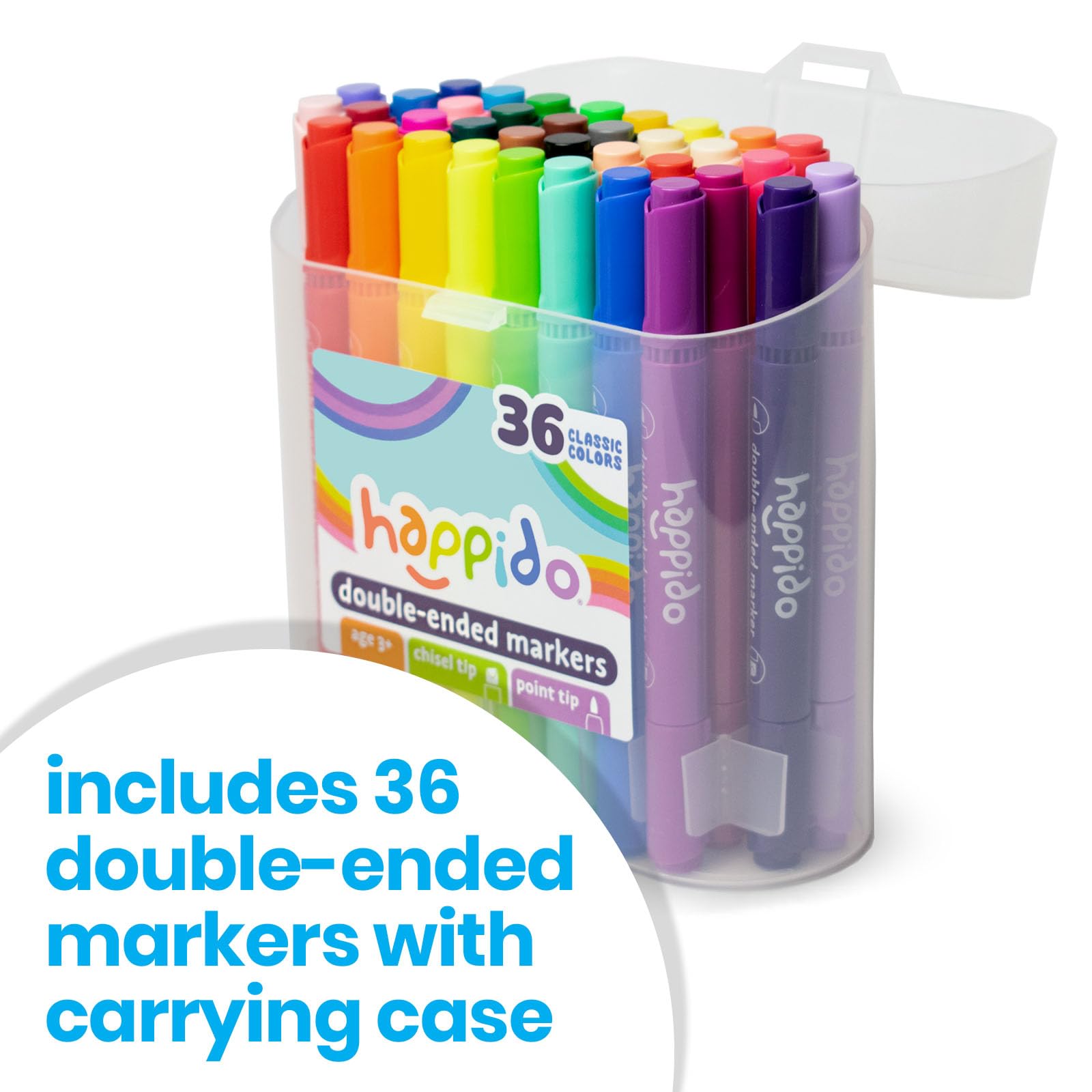 Happido markers with chisel tip for broad fills and precise lines.