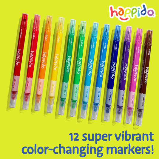 Happido dual-tip markers offer chisel and white-tip color change for layered effects