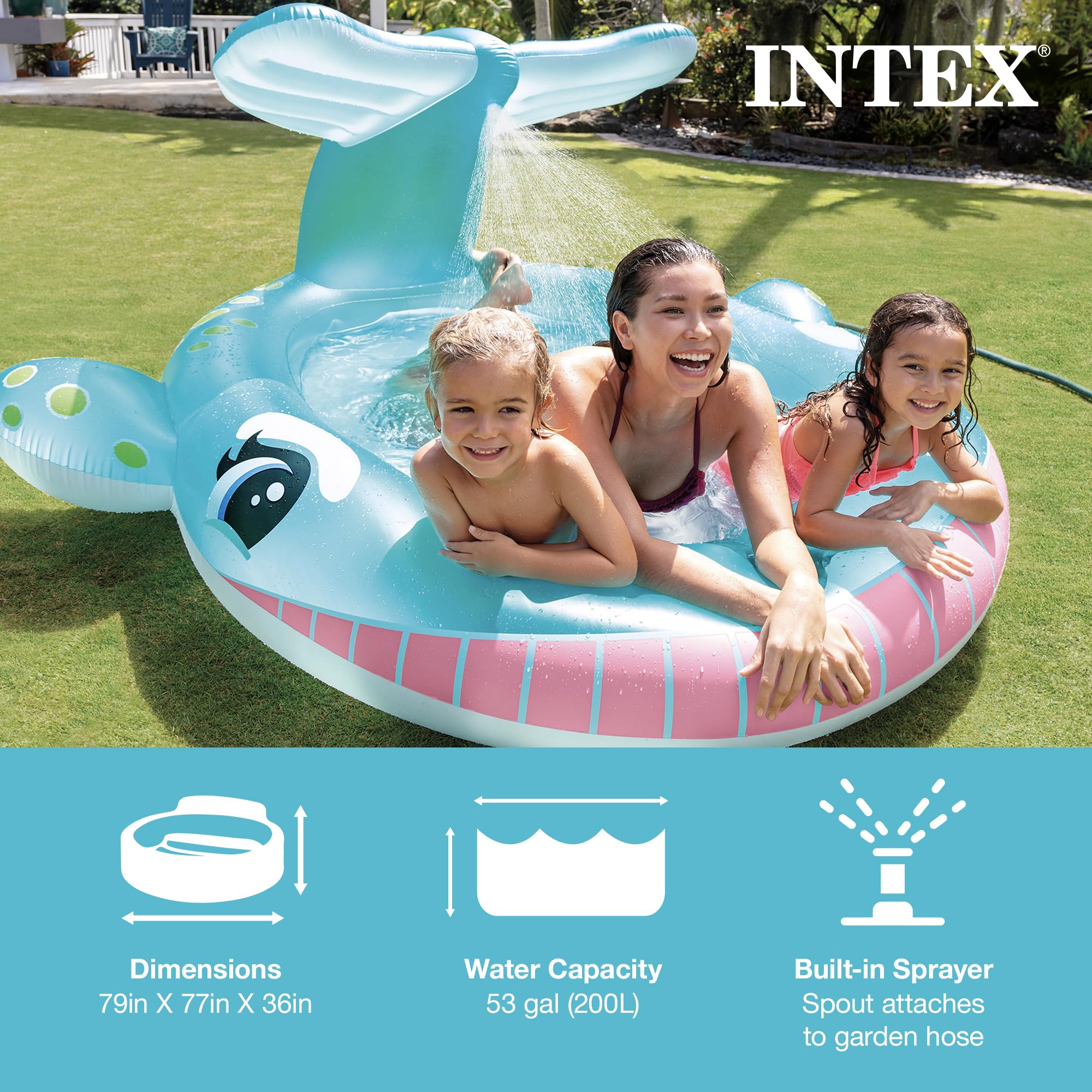 Intex 57440EP whale tail sprayer adds splashy play in the yard.