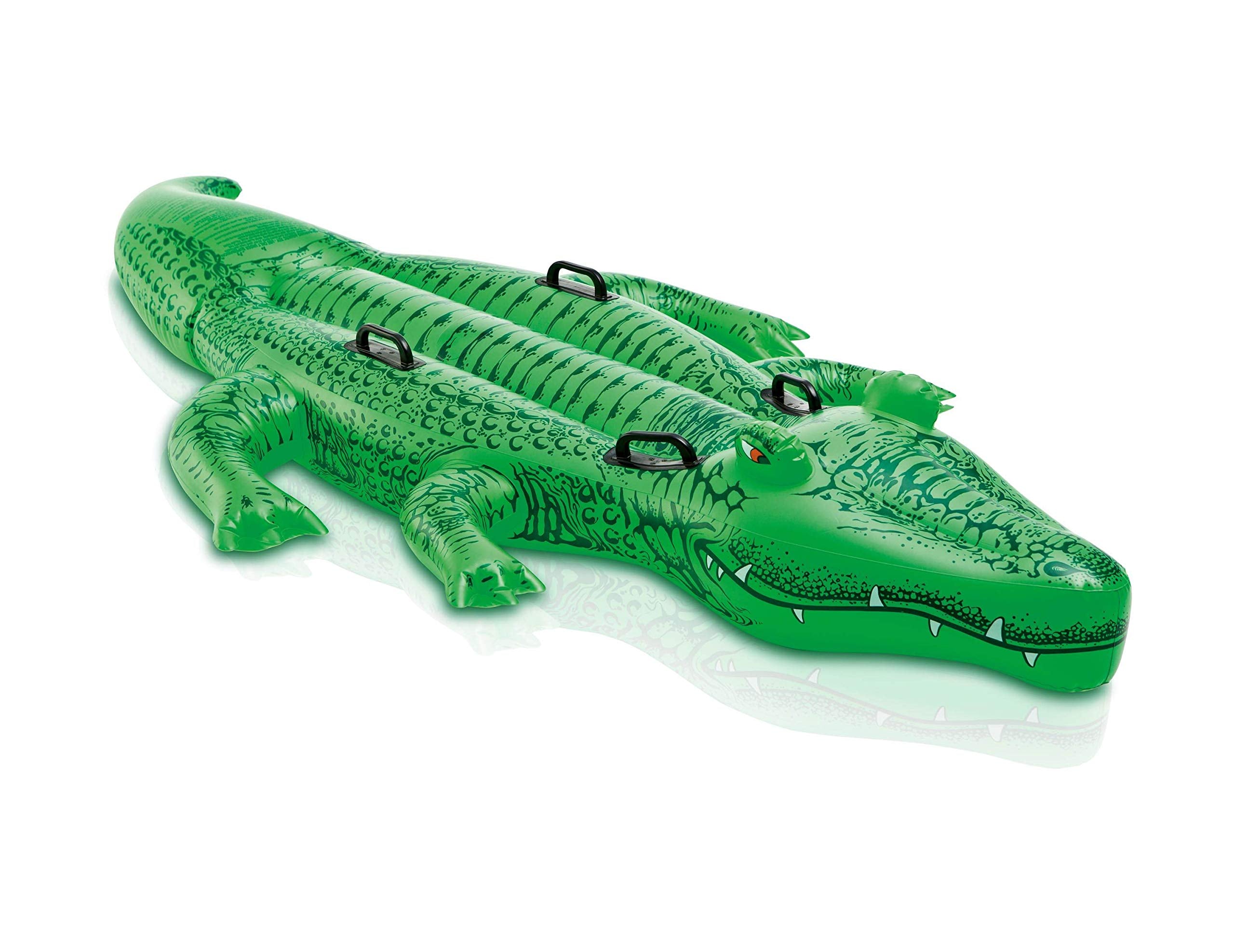 Intex Giant Gator ride-on float shows 80 x 45 inches for family pool fun