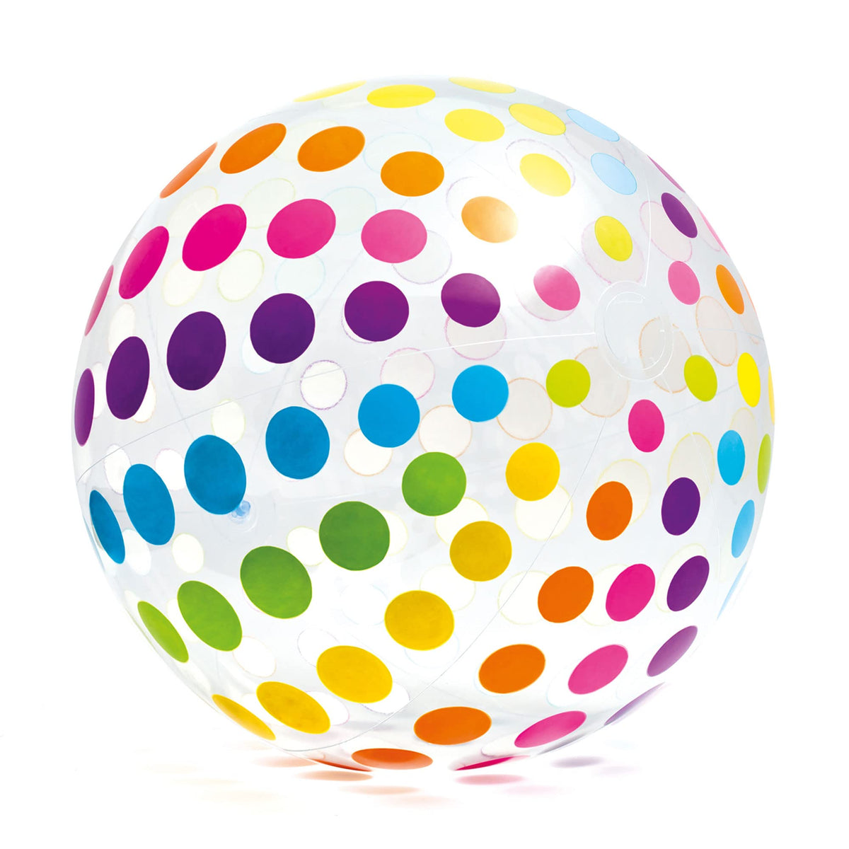 Intex Jumbo Ball with rainbow dot pattern for bright pool fun and visibility.