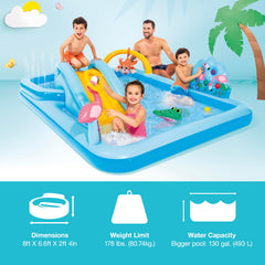 Intex Jungle Adventure Play Center water slide adds sunny outdoor thrills.